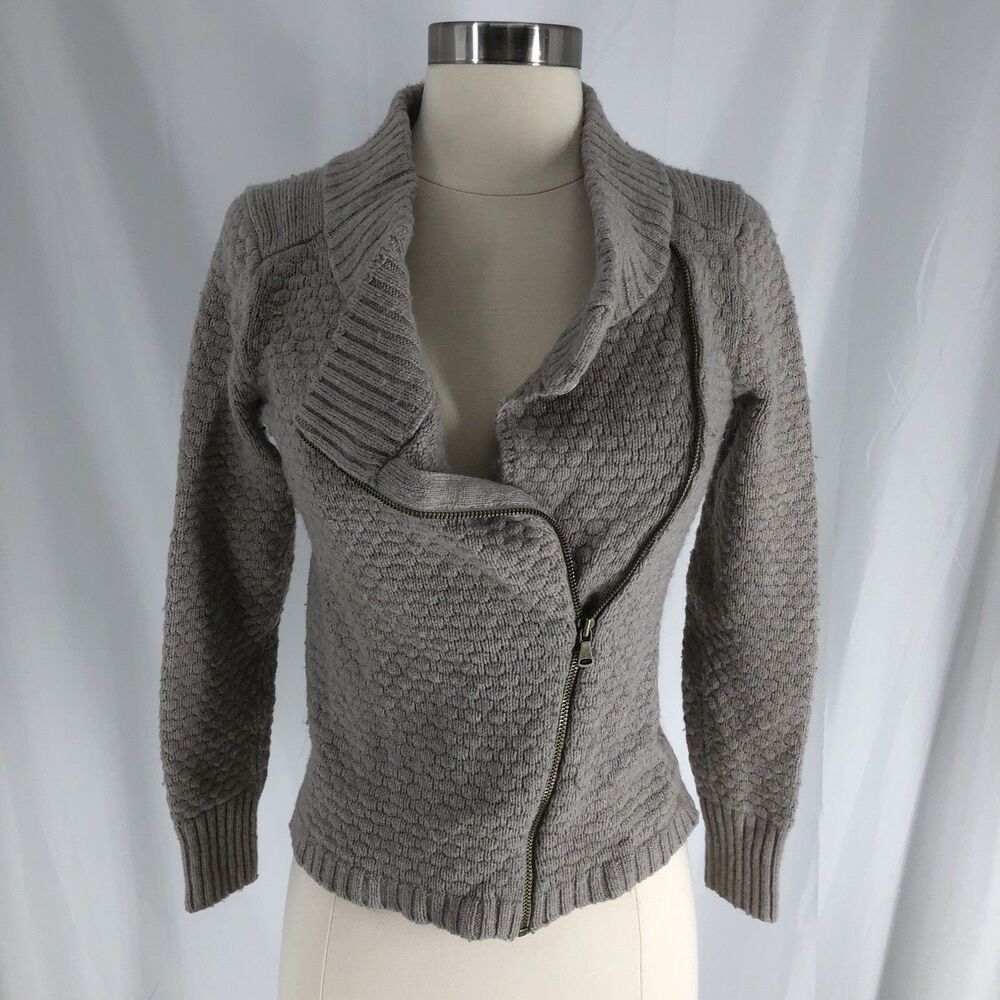 LOFT Women’s XS Gray Moto Cardigan Sweater Jacket Asymmetrical Zip Mock Metro